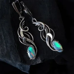 Delicate Oval Shaped Imitation Opal Earrings Classic Vintage Silver Color Metal Dangle Earrings Jewelry
