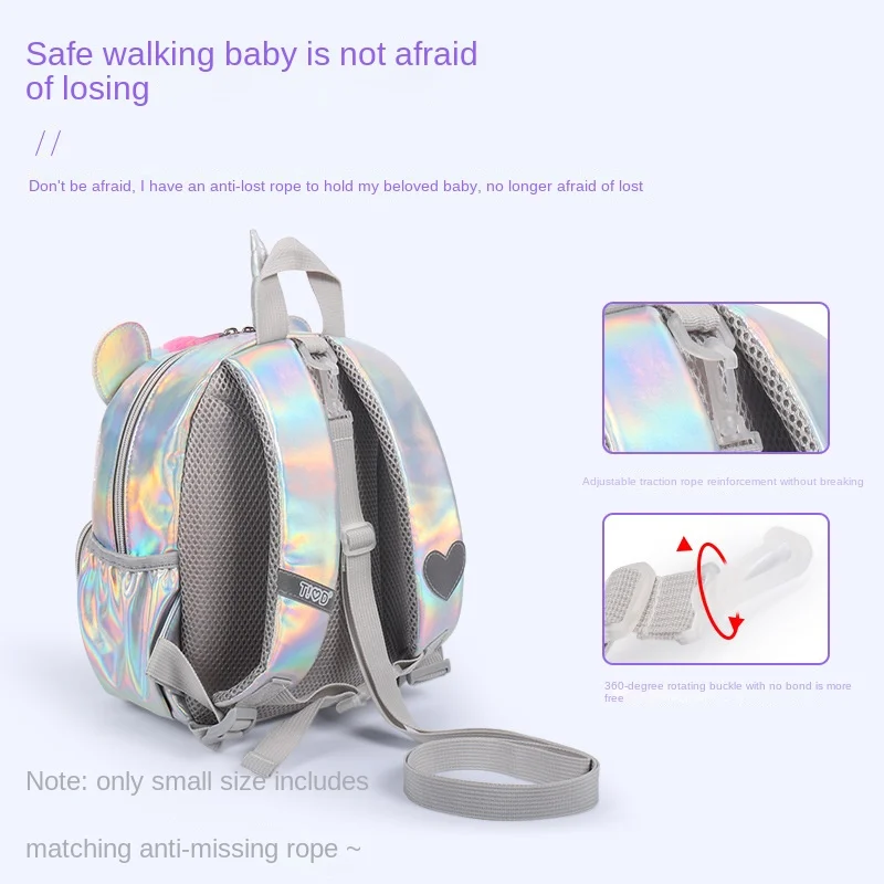 Kindergarten School Bags Children Cartoon Backpacks For Girls Sequins Rainbow Unicorn Kids Anti-Lost Small Bags