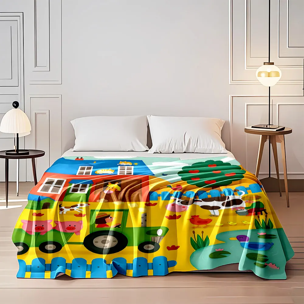 

Multi SizeCartoon Farm Theme Print Warm Comfortable Blanket Home Travel Camping for Adults and Kids Luxury Gifts