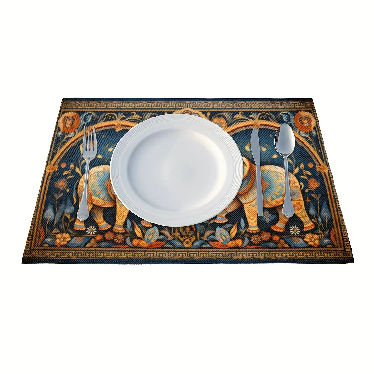 4 قطع مفارش، مفارش قبيلة الفيل، مفارش طاولة مقاومة للحرارة، للداخلية والخارجية والمطبخ