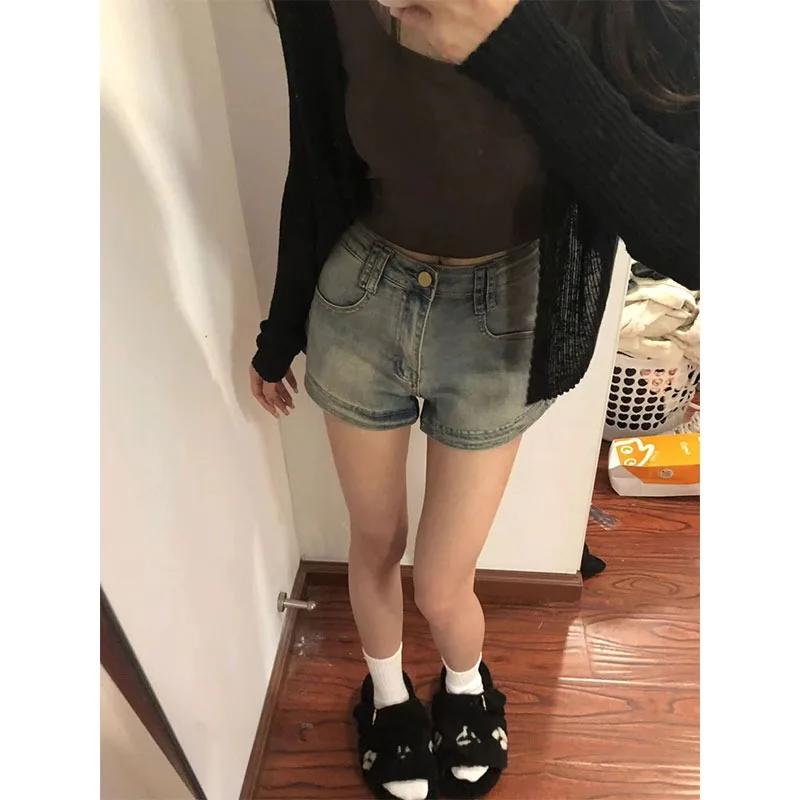 

Retro American Hot Girl Slim Fit Denim Shorts Women Summer New Small Size High Waist A-Line Pants plus Size Cotton Stretch