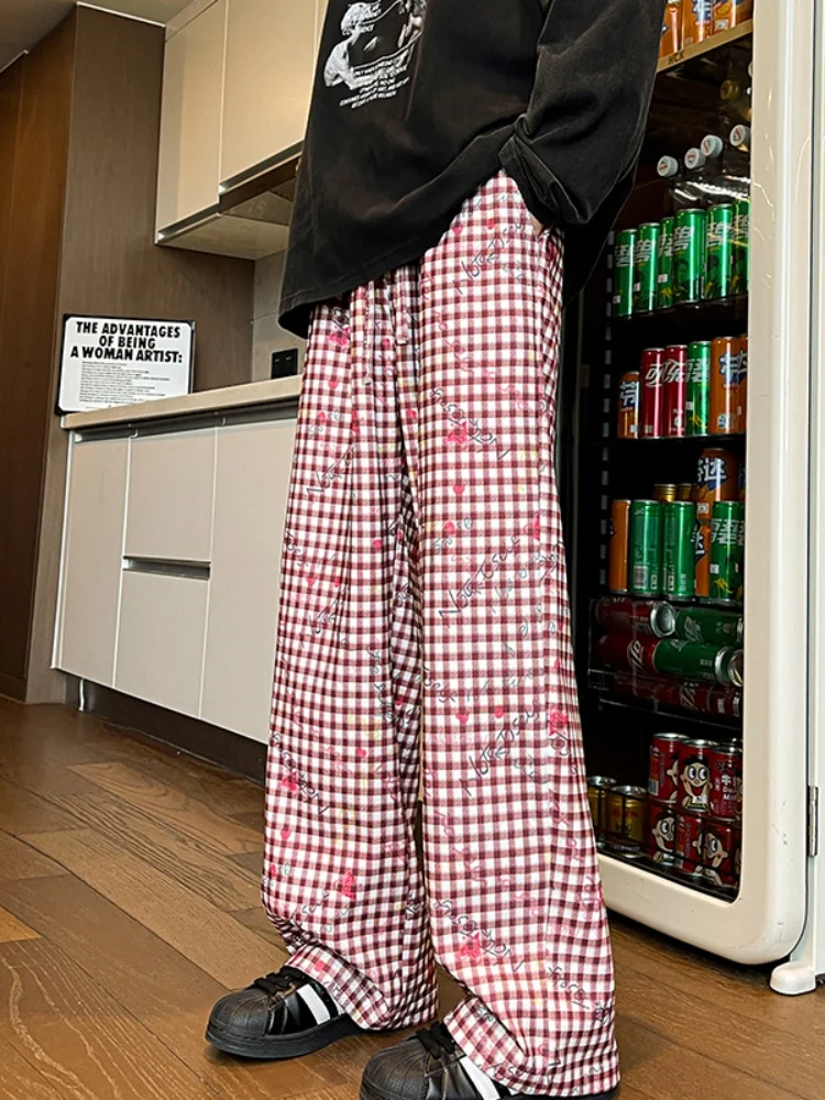 

Мужские повседневные брюки в клетку в стиле преппи, прямые, свободные, широкие, драпирующиеся, весенние, новые, в американском ретро-стиле, дышащие, легкие