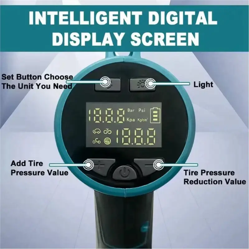 ABKW-Kit de compresor de aire inflador de neumáticos inalámbrico, medidor Digital de 160PSI para batería de 18V