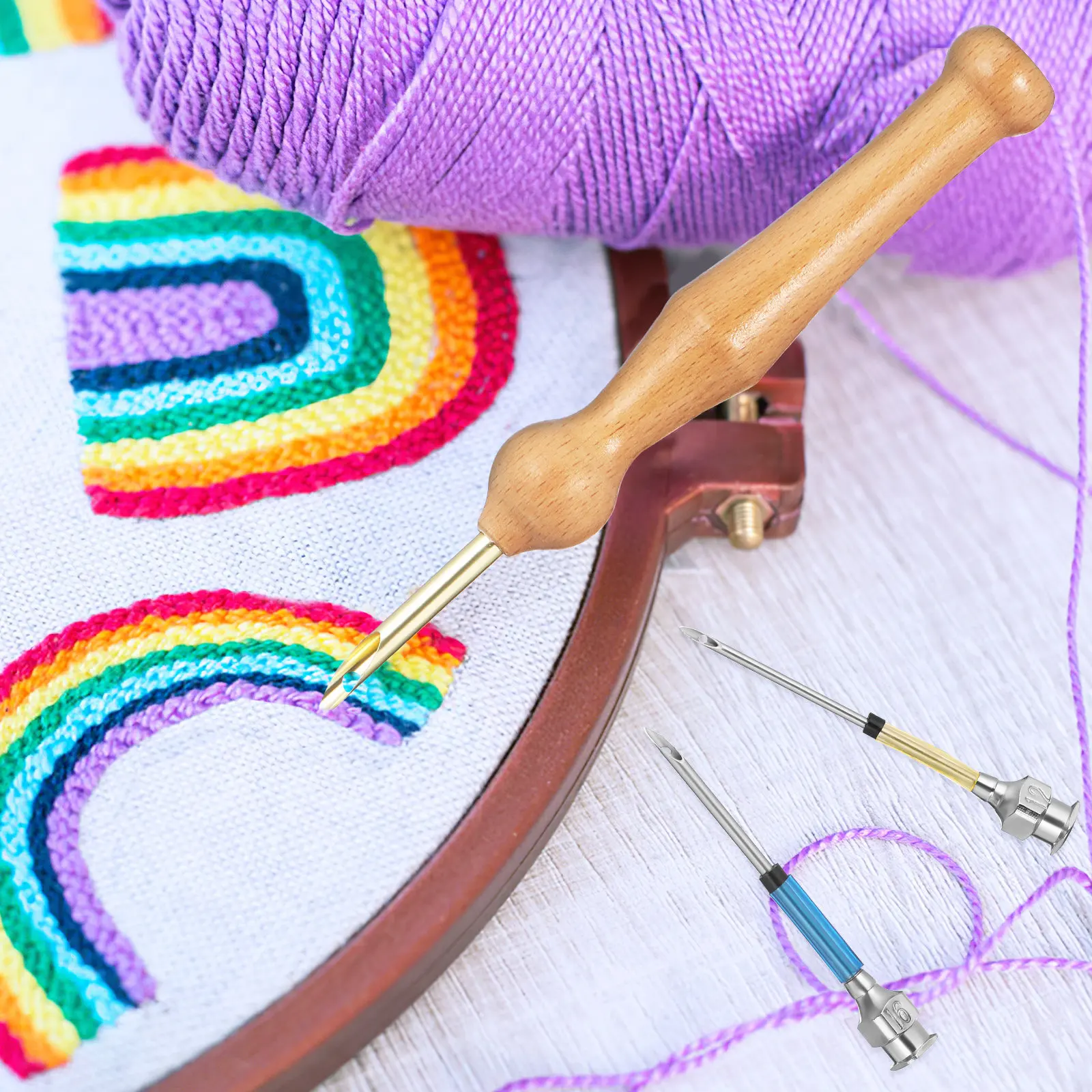 

Набор для вышивания панч-нидл: деревянная ручка, прочные металлические иглы, удобный захват, комфортный инструмент для рукоделия