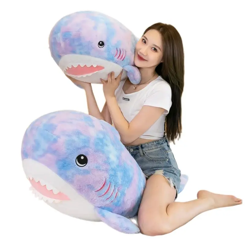 

100cm Giant Rainbow Shark Plush Toys Soft Stuffed Comfortable Hugging Whale Cushion Animal Dolll Pillows For Kids Birthday Gifts