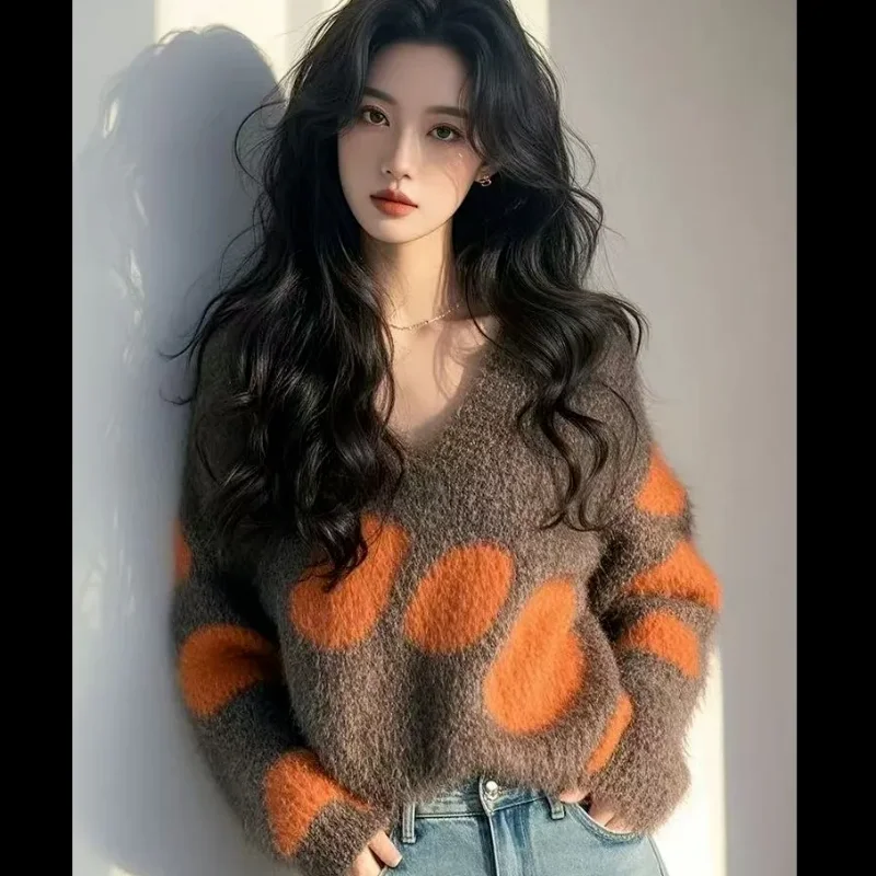 

Popular Popular Style Lazy High-end and Super Good-looking Top V-neck Loose Sweater Women's Fashion