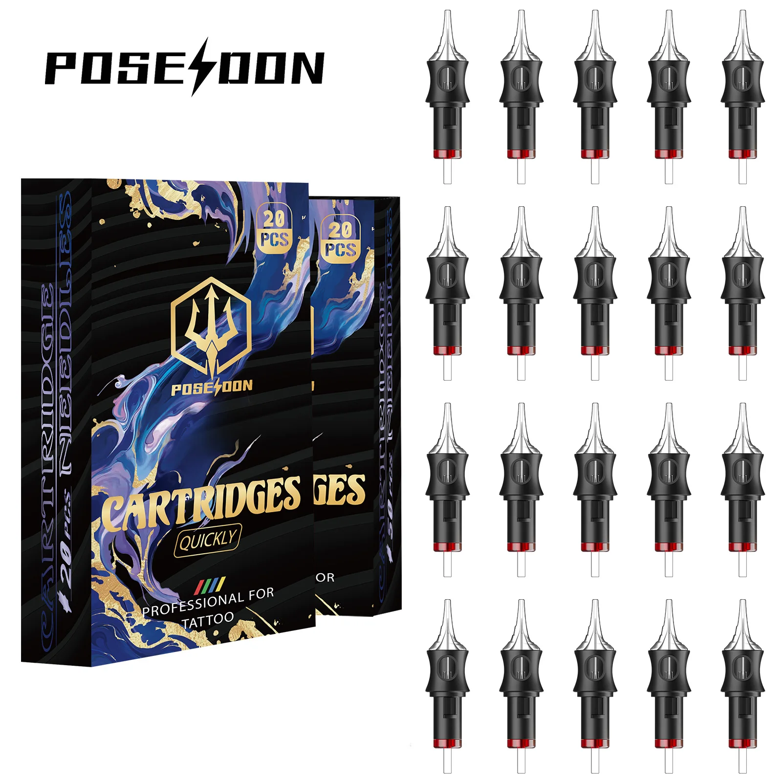 Tattoo Needles POSEIDON V5 20PCS Tattoo Needles Disposable Safty RL Tattoo Cartridge Needle Hot  Permanent Makeup Tattoo Needles