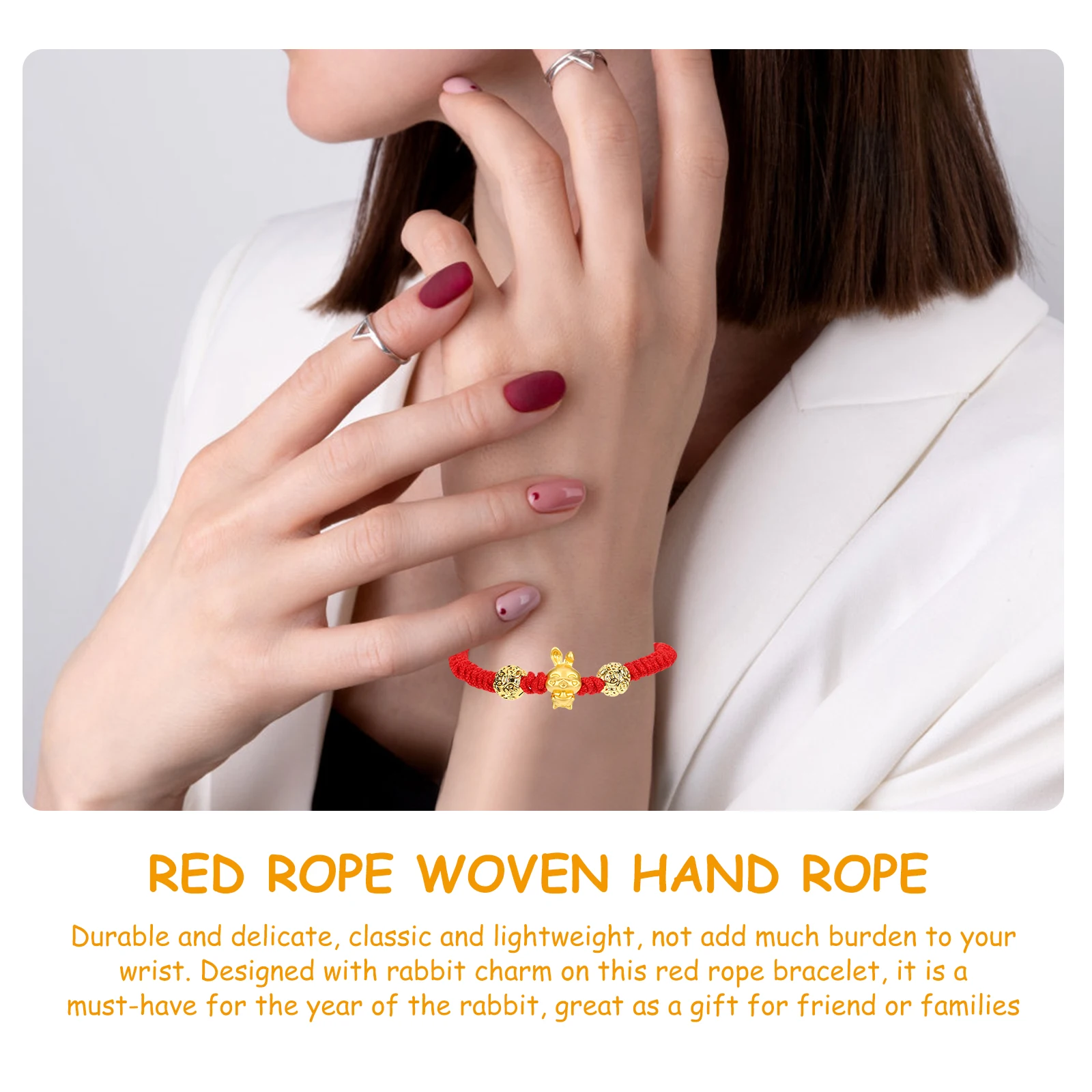 

Women Red Rope Chinese Style Adjustable Zodiac Rabbit Bracelet Red String Thread Bracelet for Good Fortune and Style