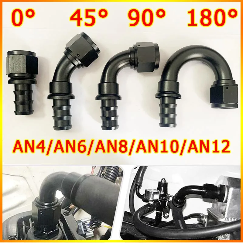 

Black 2Pcs AN4 AN6 AN8 AN10 AN12 Push-On Hose End Fittings 0-180 Degree Reusable Fuel Oil Cooler Connection Adapter