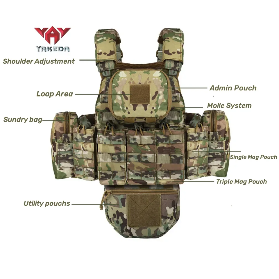 YAKEDA Gilet tattico Camouflage esterno Gilet multifunzionale Attrezzatura da caccia Gilet tattico regolabile Simulazione CS