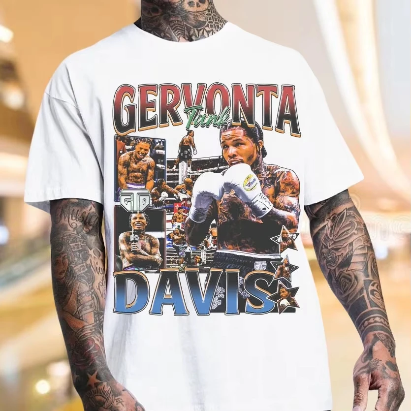 2025 Summer New Gervonta Davis Tank T-shirt Fashionable Retro Style Boxer WBA Cotton Crew Neck Boxing T-shirt Large Size