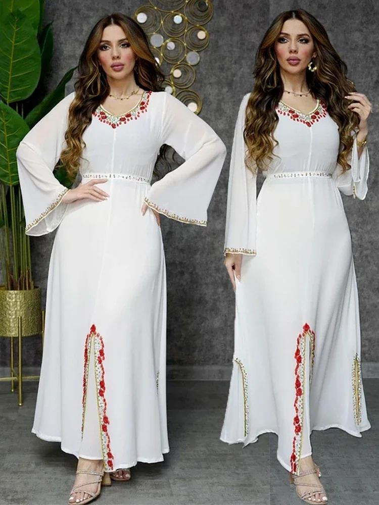 Eid Diamond Party Dress Women Muslim Abaya Chiffon Ramadan Dubai Morocco Abayas Kaftan Elegant Robe Vestidos Turkey Gown 2023