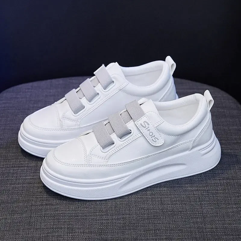 Casual Fashion Sneakers Women\'s Hook & Loop Mesh/Leather Comfortable Thick Bottom Sport Shoe Breathable Ladies Vulcanize Shoe