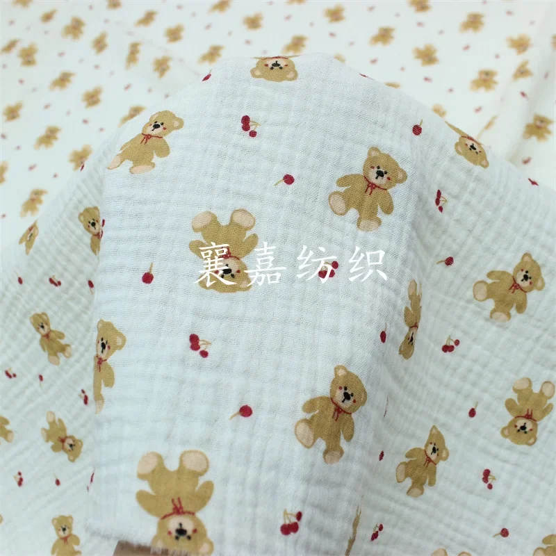 Double Cotton Crepe Cloth, Gauze Cartoon Bear, Fabric, Baby and Children\'s Clothing, Small Blanket Fabric