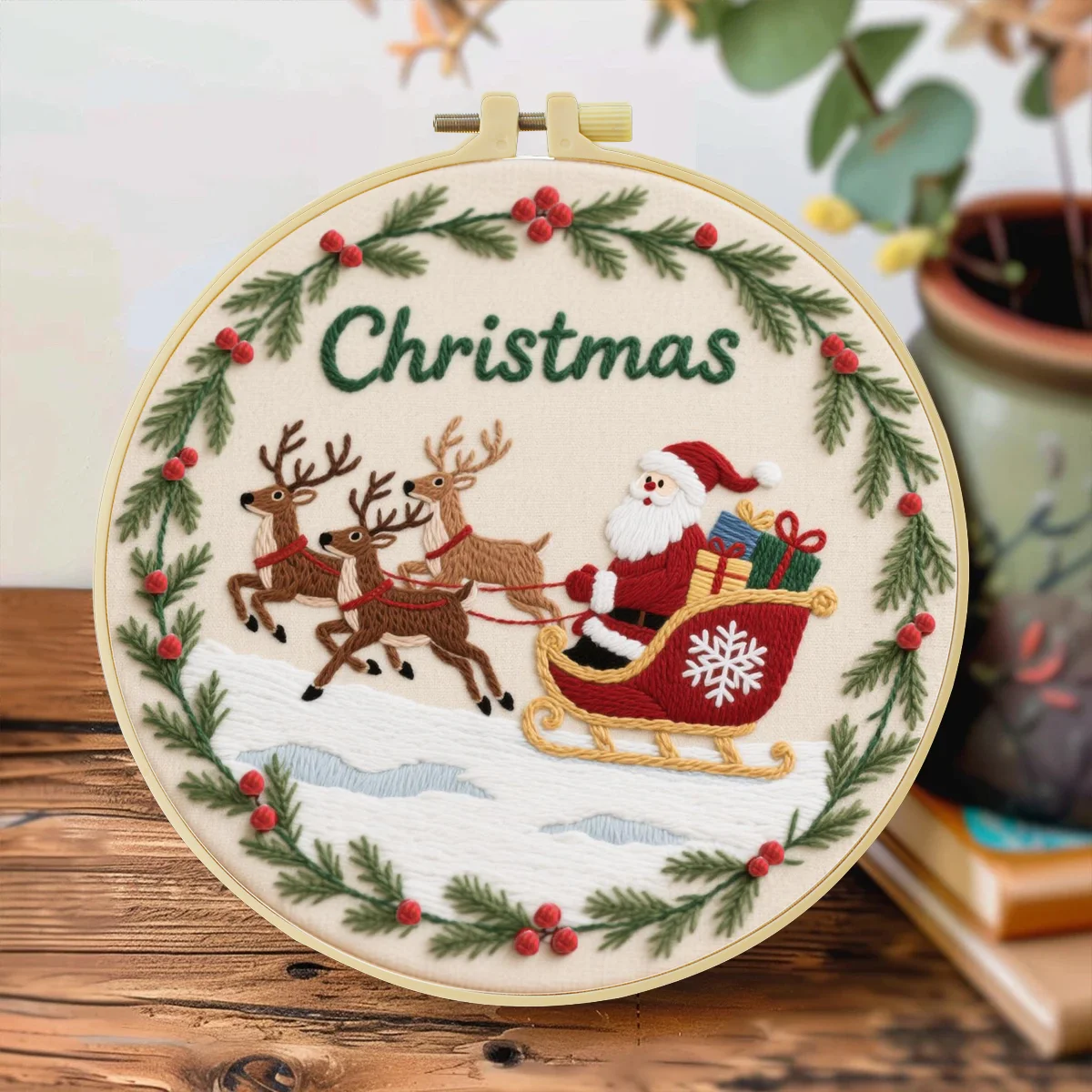1 Stück 20x20 cm/7,87 Zoll Weihnachtsmann und Elch Stickerei Starter-Kit DIY-Set Handarbeits-Malerei Nadelkunst Heimdekoration – Detail 1