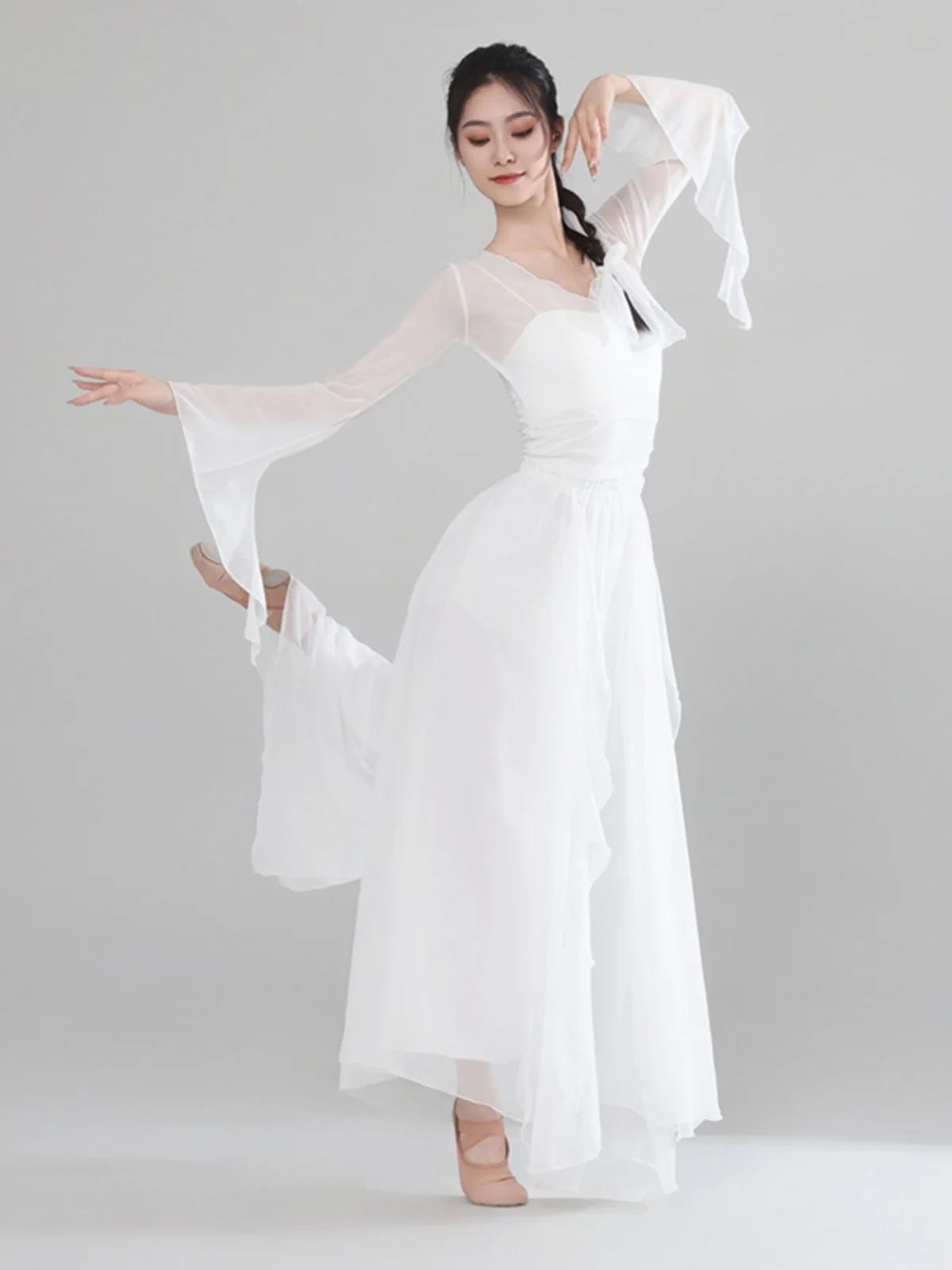 Classical Dance Costume Elegant And Graceful Women Performance Outfit White Gauze Dress Performance Costume Ethnic Dance Set