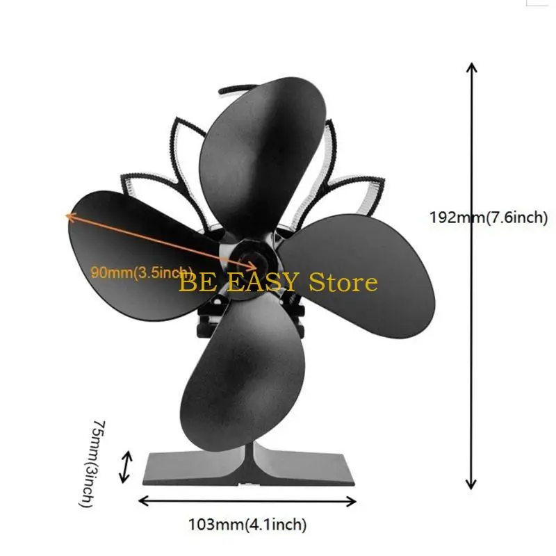 E28F 4 블레이드 열전 전원 난로 벽난로 팬 알루미늄 무음 조용한 목재 로그 팬