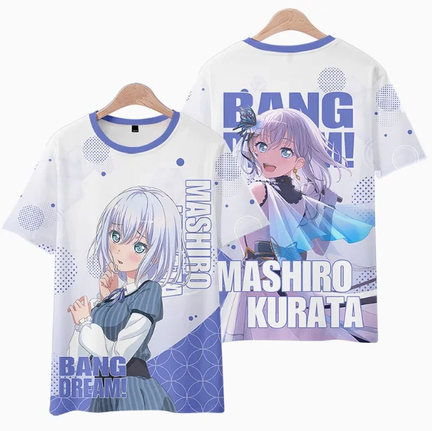 Anime BanG Dream Yashio Rui Kurata Mashiro Short Sleeve T-shirt Summer Cosplay Costume Casual Student Loose Tops