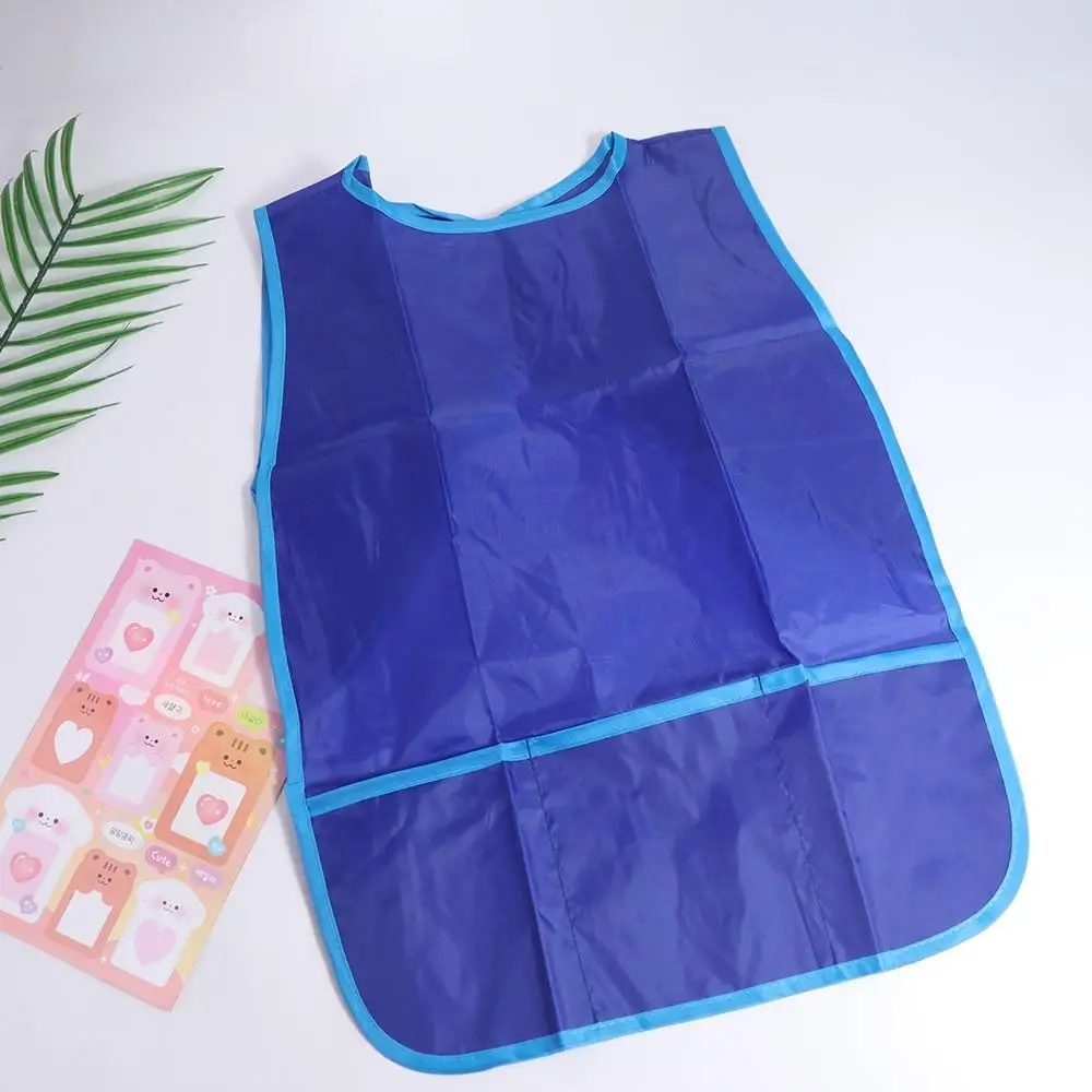 Cleaning Apron Nylon Art Smock with 3 Pockets Waterproof Painting Aprons Convenient Sleeveless Apron 3-8 Years