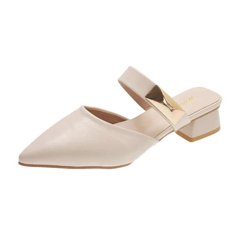 

Baotou Semi-slippers for Women, Summer,Outdoor, with Buckle,Pointed Toe, Low Chunky Heel, Shallow-mouth Mule Shoes, Lazy Sandals