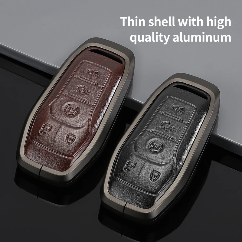 

Car Aluminum Alloy Leather Key Case Cover Holder Bag For Ford Fusion Mondeo Mustang F-150 Explorer Edge Key Protective Bag