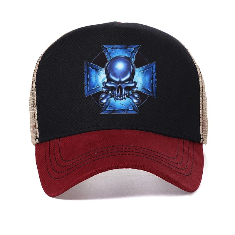 

Malta Cross Skull Rider Baseball Cap Men Women's Adjustable Knights Templar Crusades Dad Hat Mesh Breathable Trucker hat