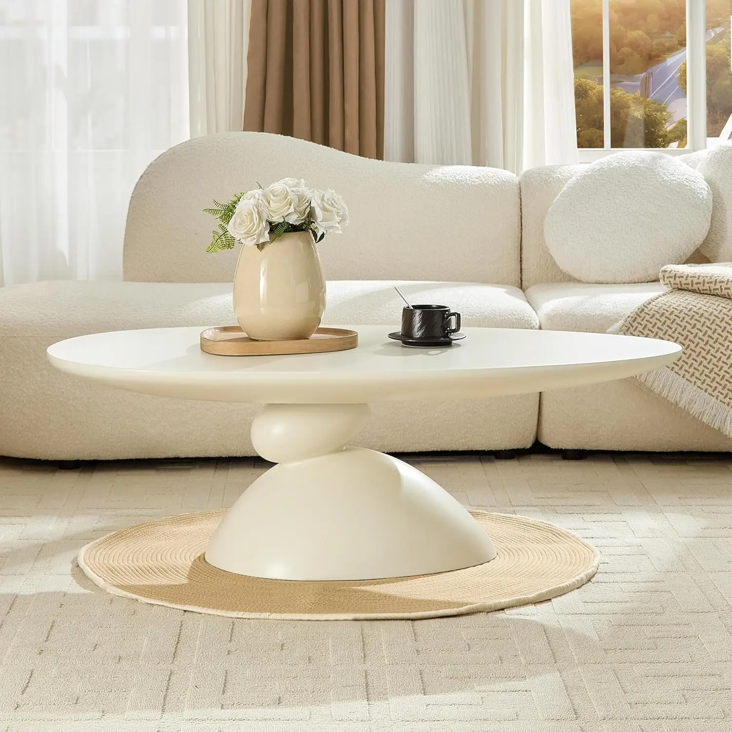 Lucky Oval Coffee Table, Minimalist Fiberglass Tea Table With Base, Modern Low Coffee Table, Customized