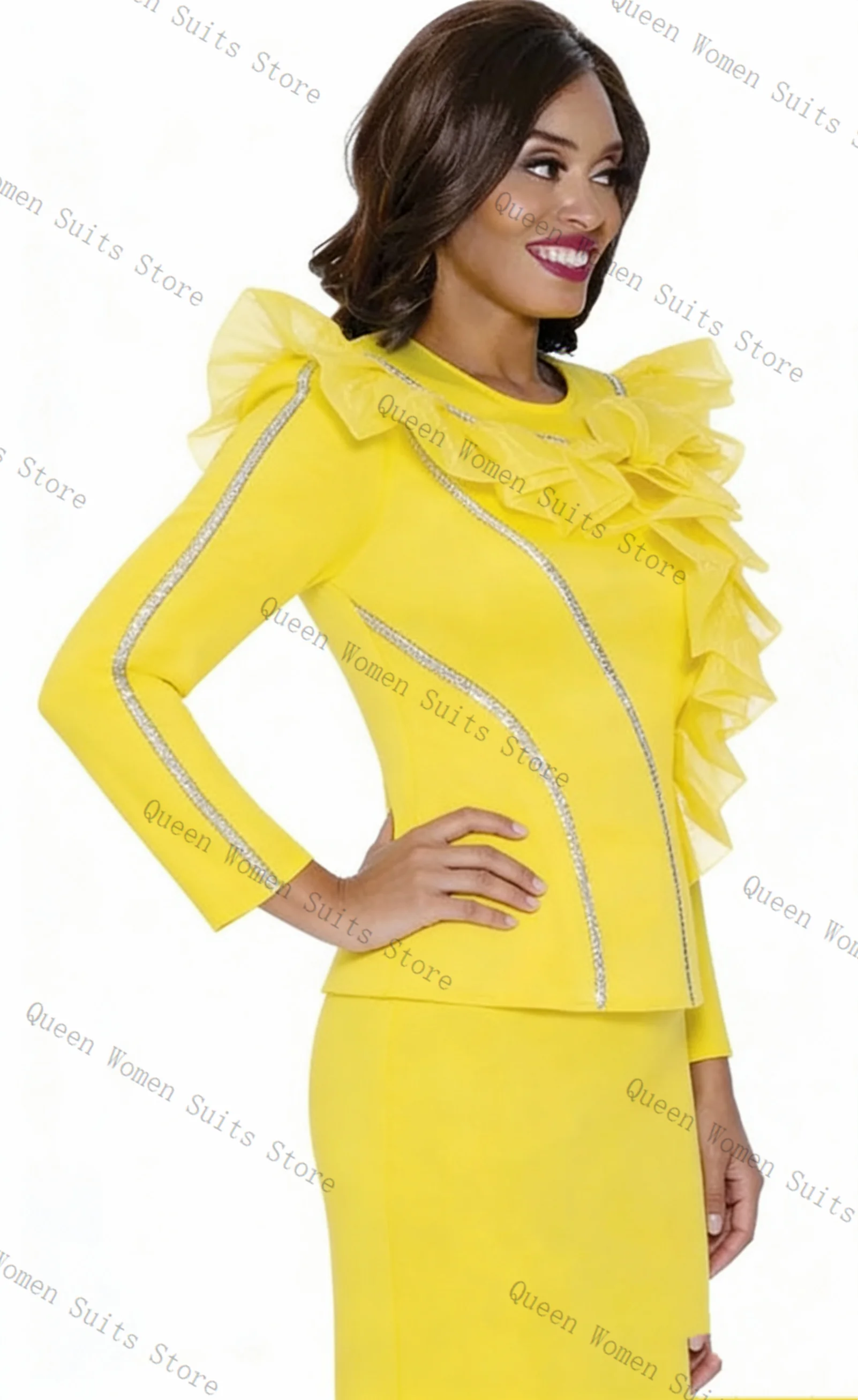Ensemble tailleur jupe jaune p - Yellow Formal Wear Women avis et prix