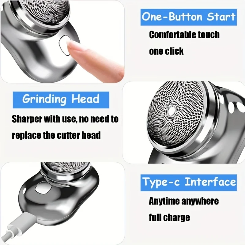 Mini Electric Shaver For Men Waterproof Rechargeable Portable Face Cordless Trimmer Knive Face Beard Razor Wet And Dry Dual-use