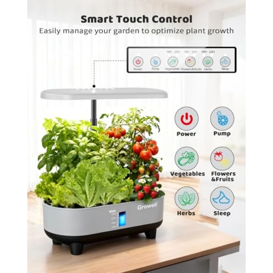 Hydroponics Growing System Premium 16-Pod Indoor Herb Vegetable Fruit Kit Gray 8L
