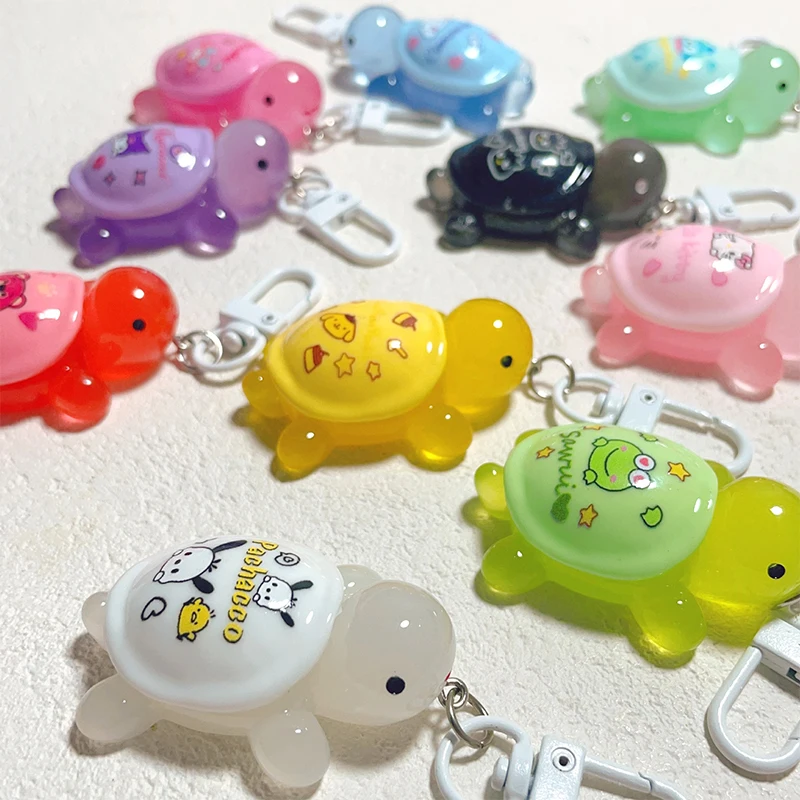 Cartoon leuchtende Sanrio Schildkröte Schlüssel bund schönes Leuchten im Dunkeln Hallo Kitty Kuromi Schlüssel ring Tasche Anhänger Autos chl üssel Zubehör