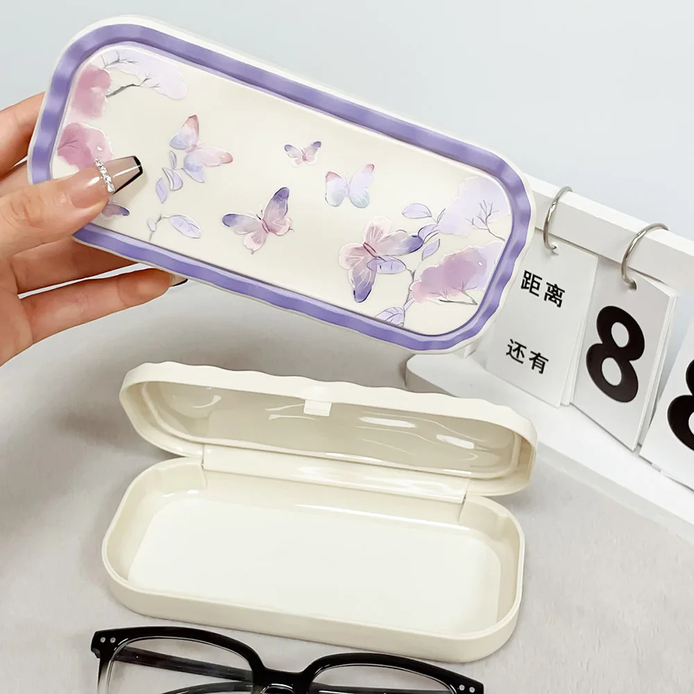 INS Butterfly Floral Print Glasses Storage Box Elegant Anime Cute Cartoon Girly Heart Glasses Protective Case Gifts For Girls