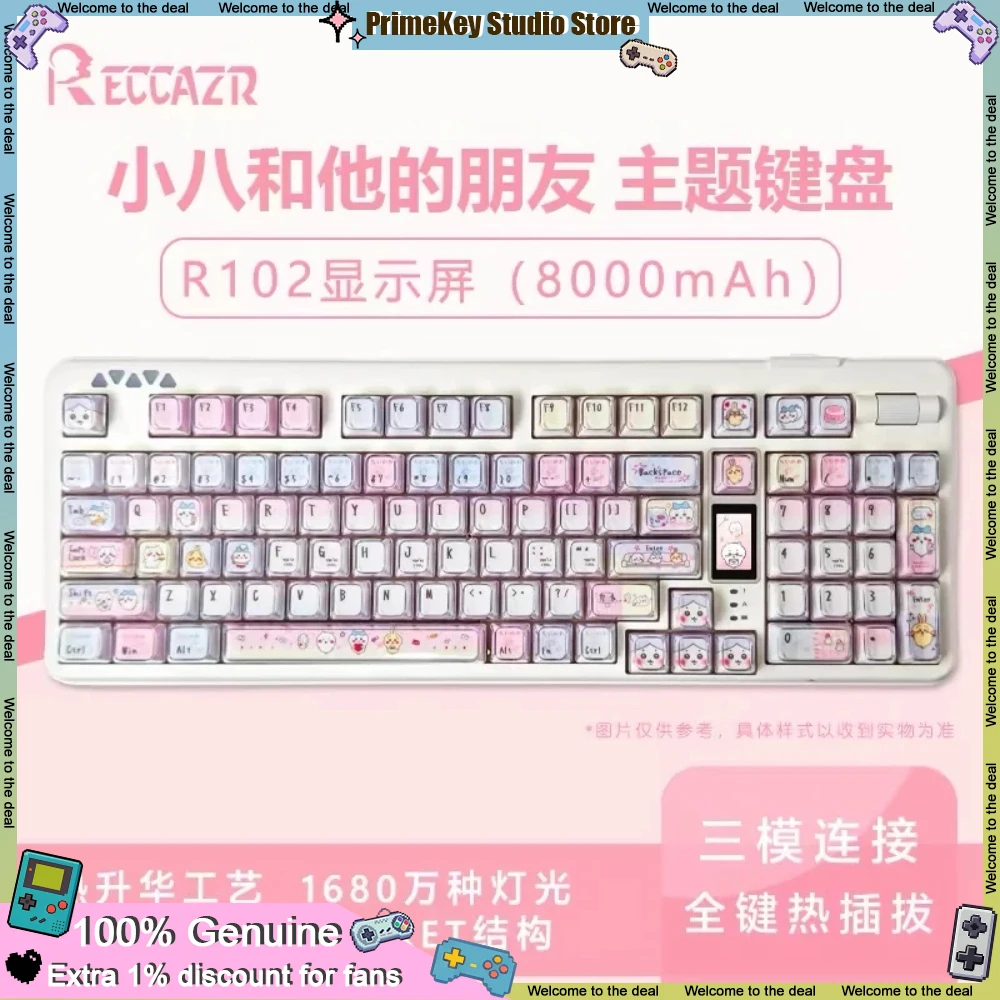 RECCAZR R102 Triple Mode Bluetooth Wireless Mechanical Keyboard RGB Backlit Light Hot Swappable with Screen Version for Office