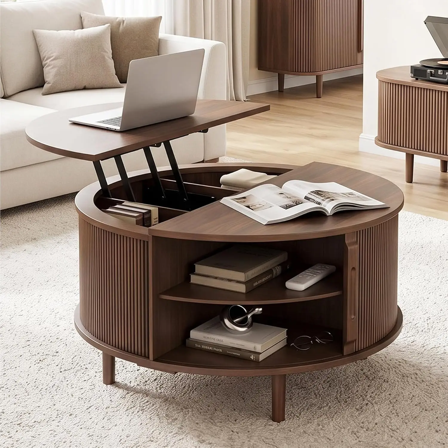 Round Lift Top Coffee Table with Storage,31.5