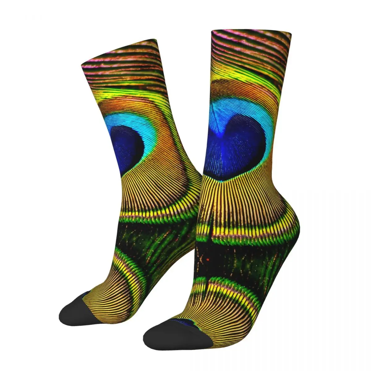 Crazy compression Peacock Feather Heart Eye Sock for Men Harajuku Seamless Pattern Crew Sock Novelty