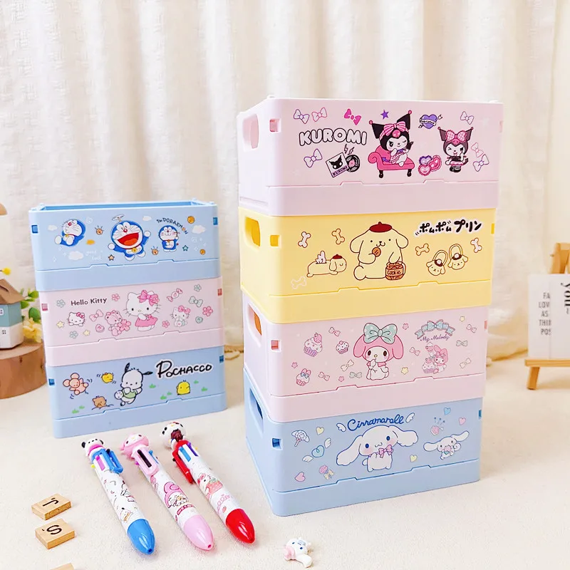 

Sanrio Kawaii Kuromi Desktop Storage Box Anime My Melody Cinnamoroll Cosmetic Jewelry Snack Organizer Folding Storage for Girls