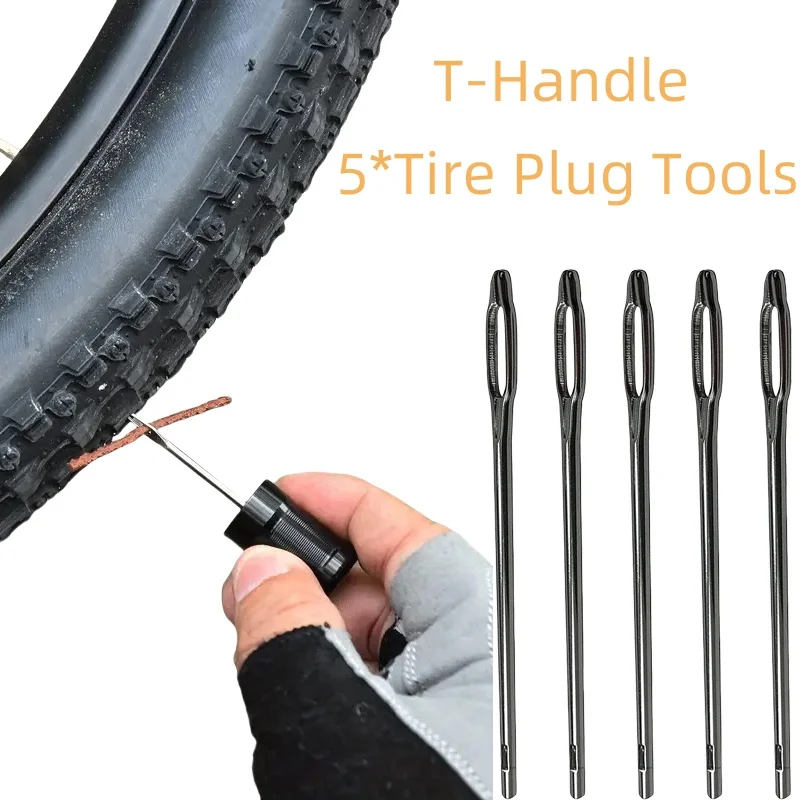 5PCS Bike Tire Repair Kit Portable Tubeless Tire Plug Tools With T-Handle Drill Sealing Strips Cycling Puncture Repair Accessory