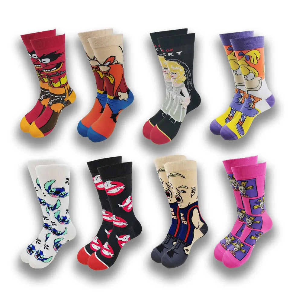 Men Fashion Socks Anime Funny Socks Hip Hop Personality Anime Socks Cartoon Fashion Skarpety High Quality Sewing Pattern Socks