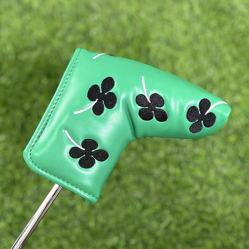 Couvre-tête de Putter de Golf imperméable en PU Durable, 1 pièce, avec conception de trèfle à quatre feuilles et fermeture à bande magique, vert herbe avec noir