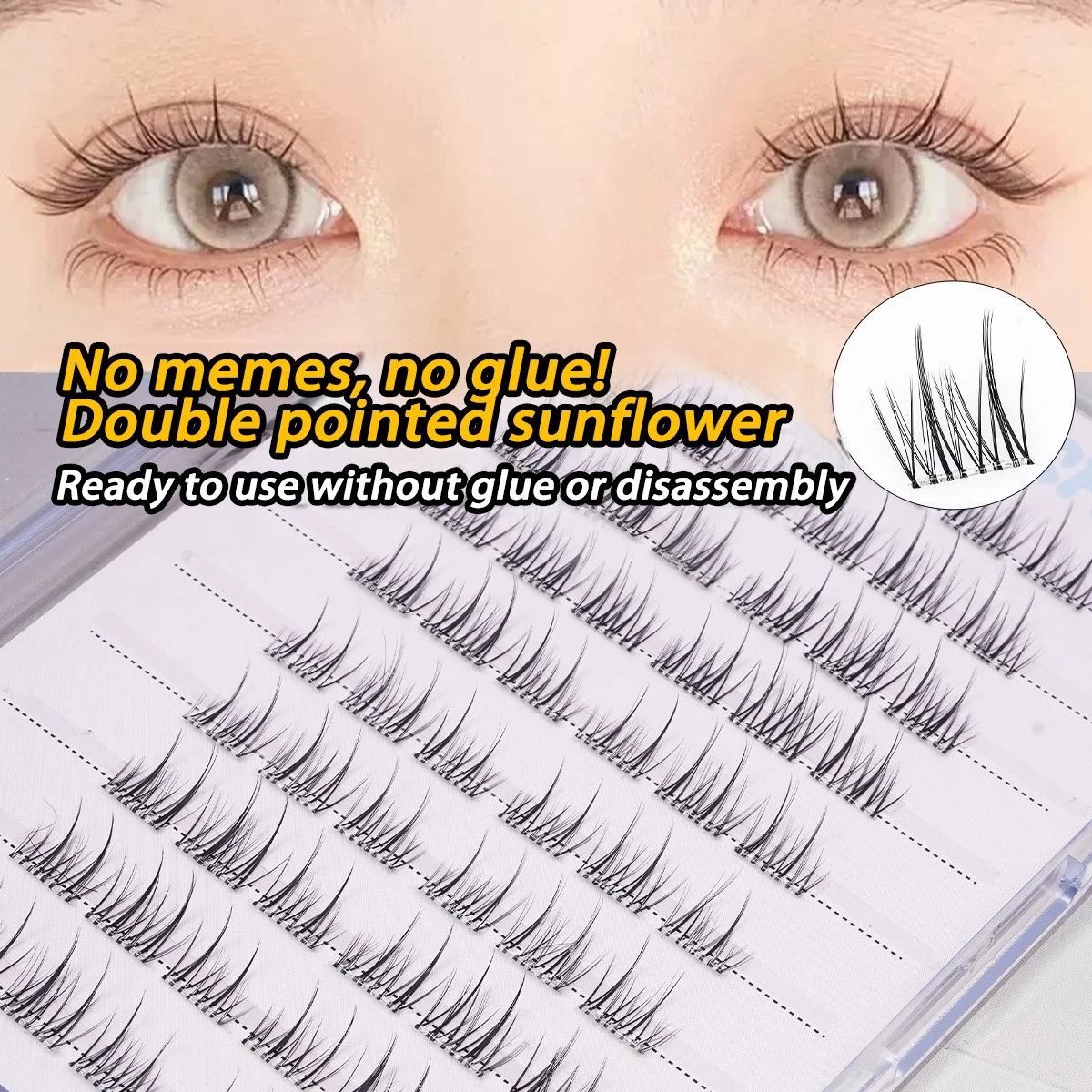 

No Glue False Eyelashes 60 Dbl-End Sun Lashes Natural Fluffy DIY Lash Extensions Self-Adhesive Makeup C Curl Mix Lash Clusters