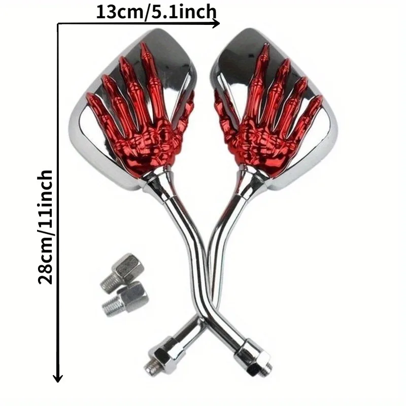 2Pcs (Left & Right) Universal Bicycle Rear Mirror Chrome Motorbike Skeleton Skull Hand Claw Rearview Scooter Mirror