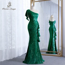 Sequin dress one shoulder green women's evening dress vestidos formales vestidos de fiesta robe de soiree de mariage party dress