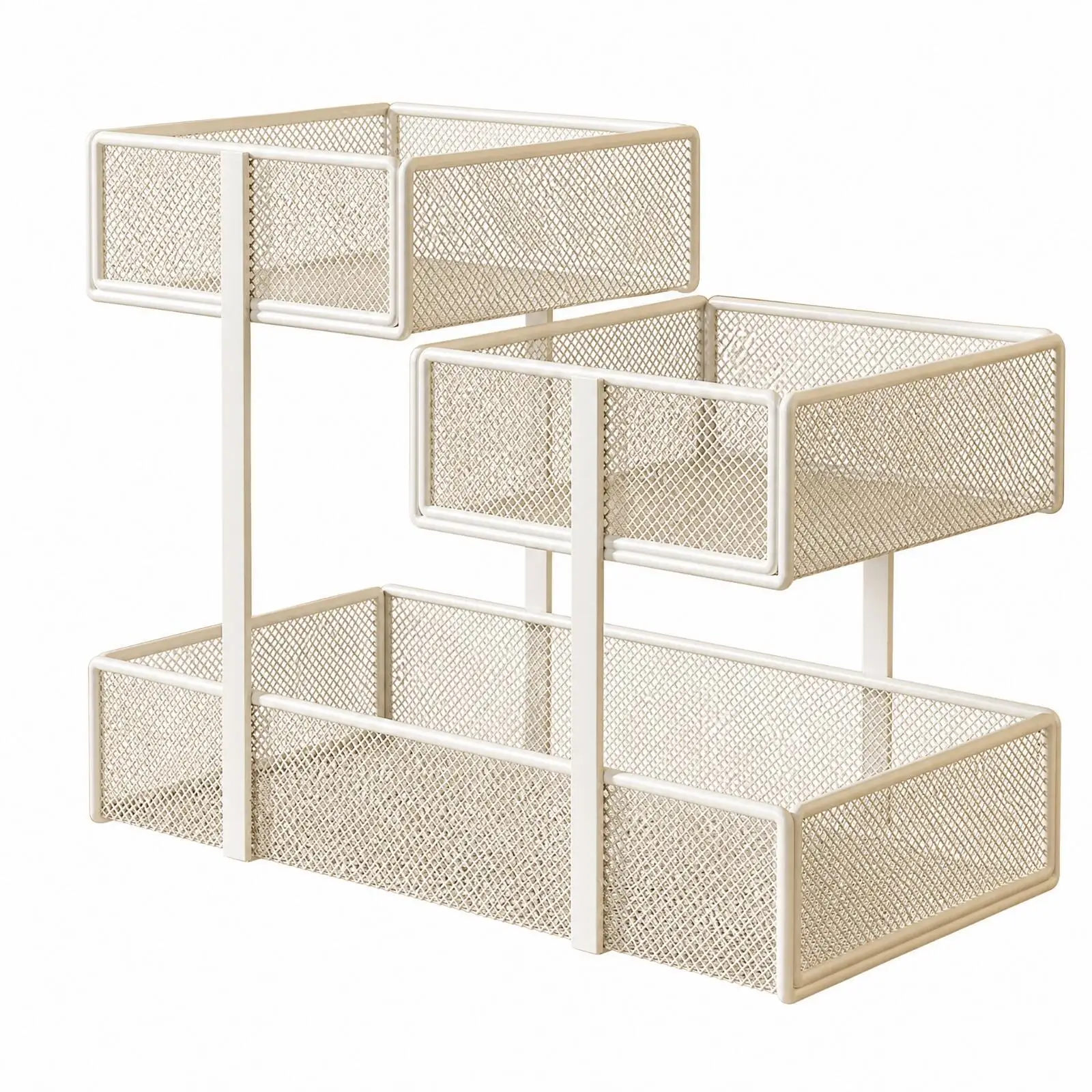 3 Tier Countertop Shelf Ventilated Three-Tier Countertop Storage Rack Steel Frame Mesh Basket Rack Minimalist Space-Saving