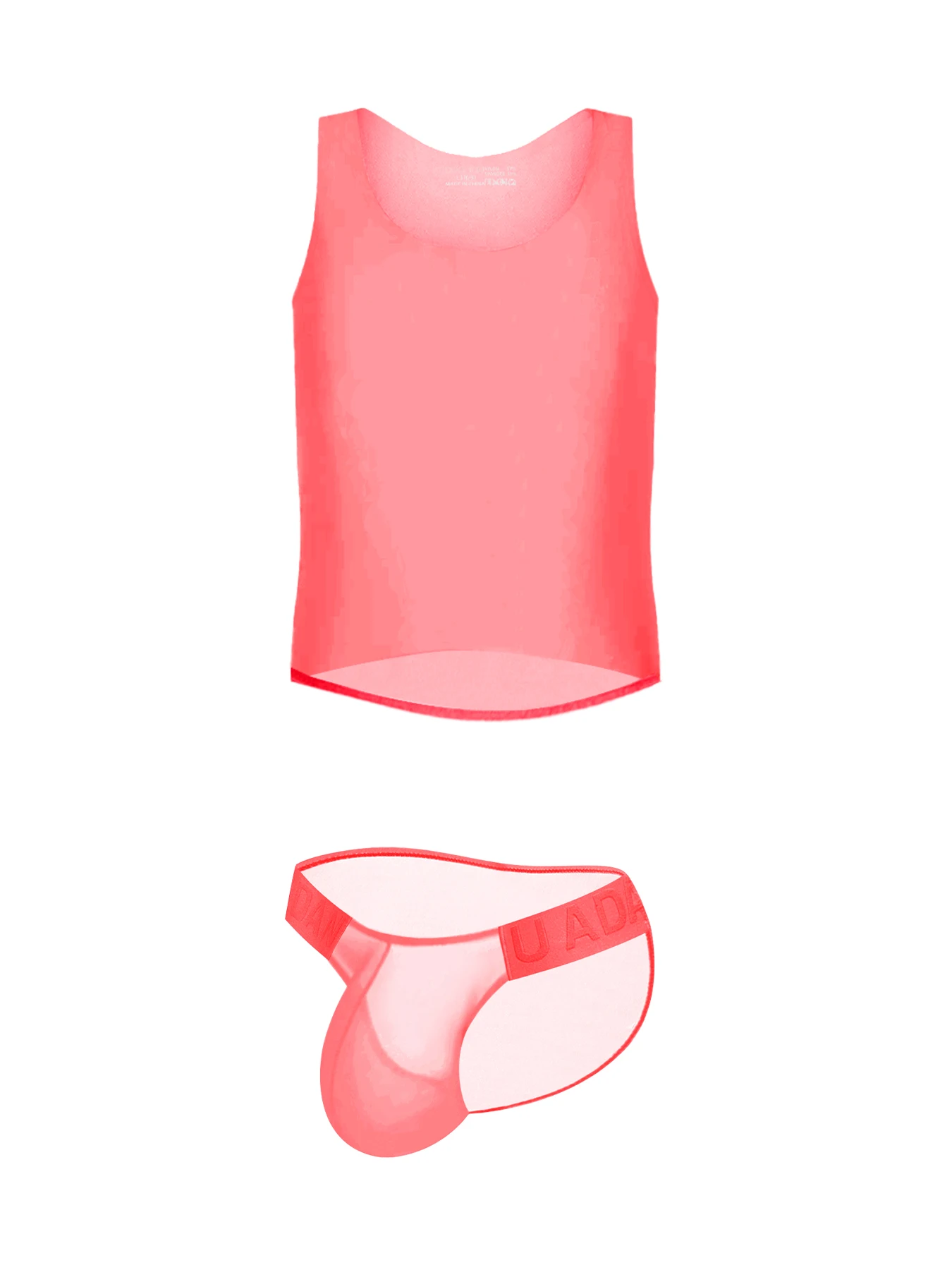 

ADANNU Fully transparent mesh GAY high-elasticity quick-drying breathable slim men's vest panty set transparent