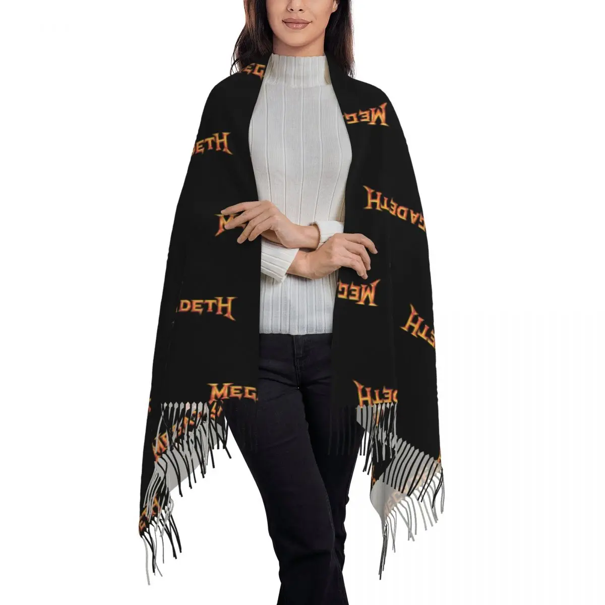 Heavy Metal Rock Roll Music Megadeths stampa sciarpa Wrap per le donne lungo inverno autunno caldo nappa scialle sciarpe Unisex