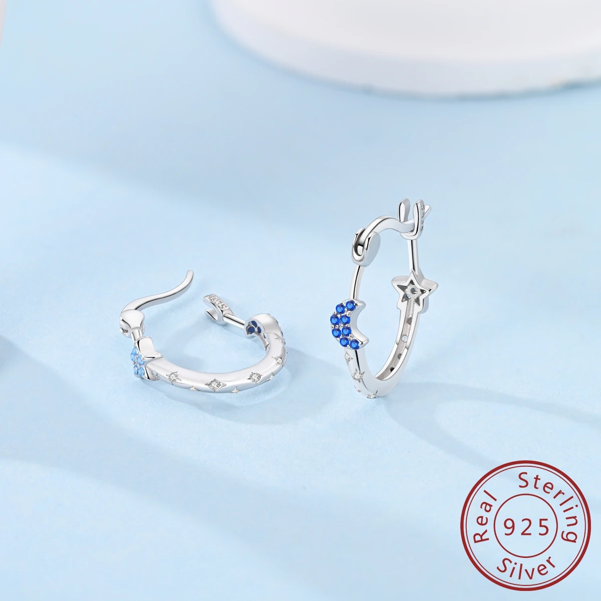 Real 925 Sterling Silver Pave U Shape Zircon Hoop Earrings Feather Cute Cat Paw Stud Earrings For Women Girlfriend Birthday Gift