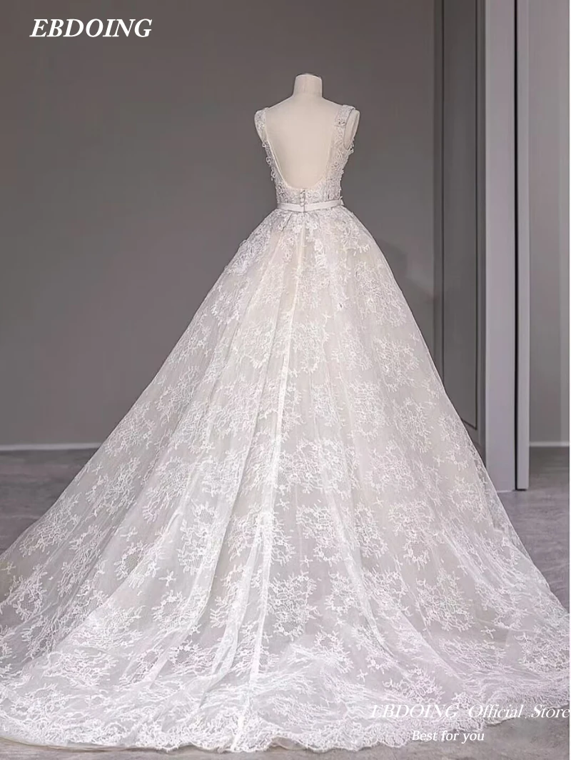 Mais novo vestido de casamento a line para noiva renda gola quadrada com longo-aberto voltar sem mangas feito sob encomenda mais tamanho vestidos de novias