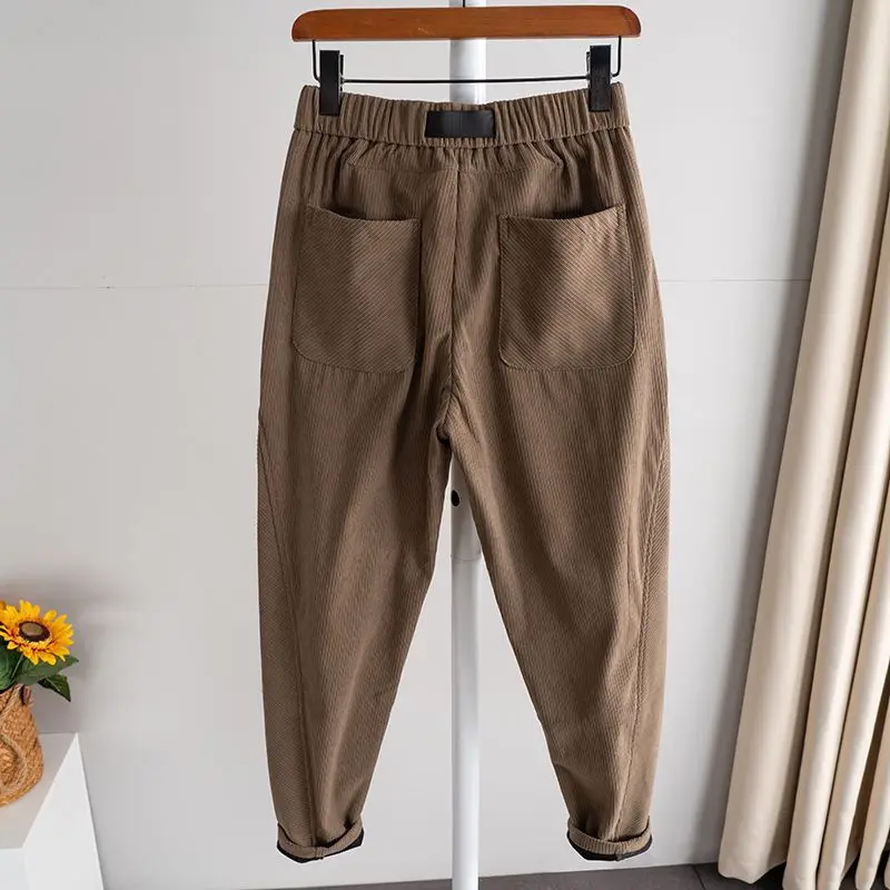 

Men’s Casual Pants Solid Color Streetwear Loose Fit Tapered Harem Corduroy Pants Youth Fashion Versatile Long Trousers