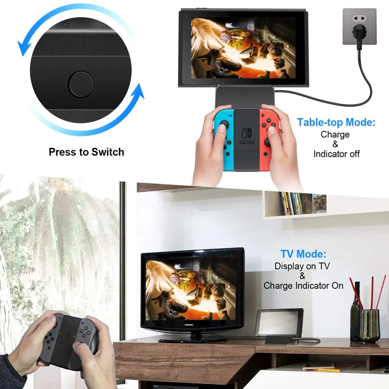 스위치 충전 도크 스테이션용 HDMI 호환 어댑터, 휴대용 TV 비디오 도크, USB 3.0 C타입, 4K HD 컨버터