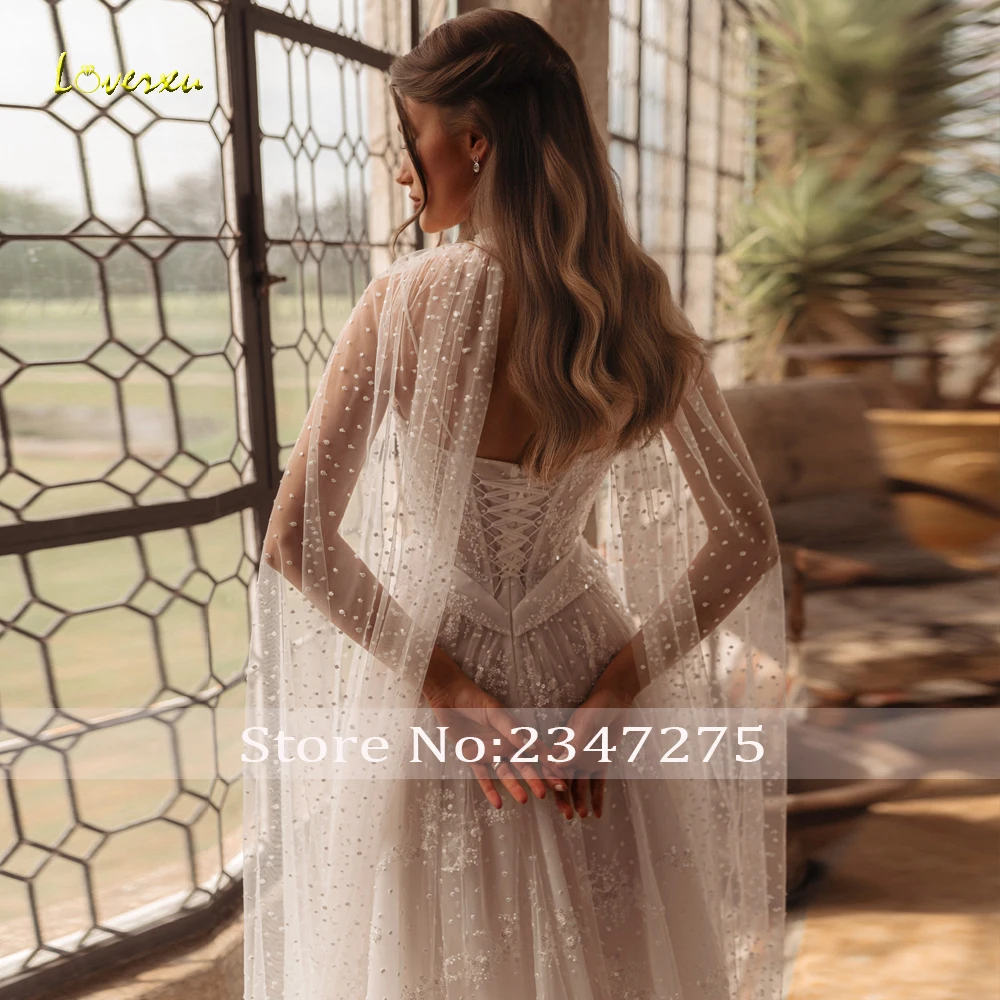 Loverxu A-Line Delicate Wedding Dresses Spaghetti Straps With Jacket Vestido De Novia Lace Beaded Shiny Custom Made Bridal Gown